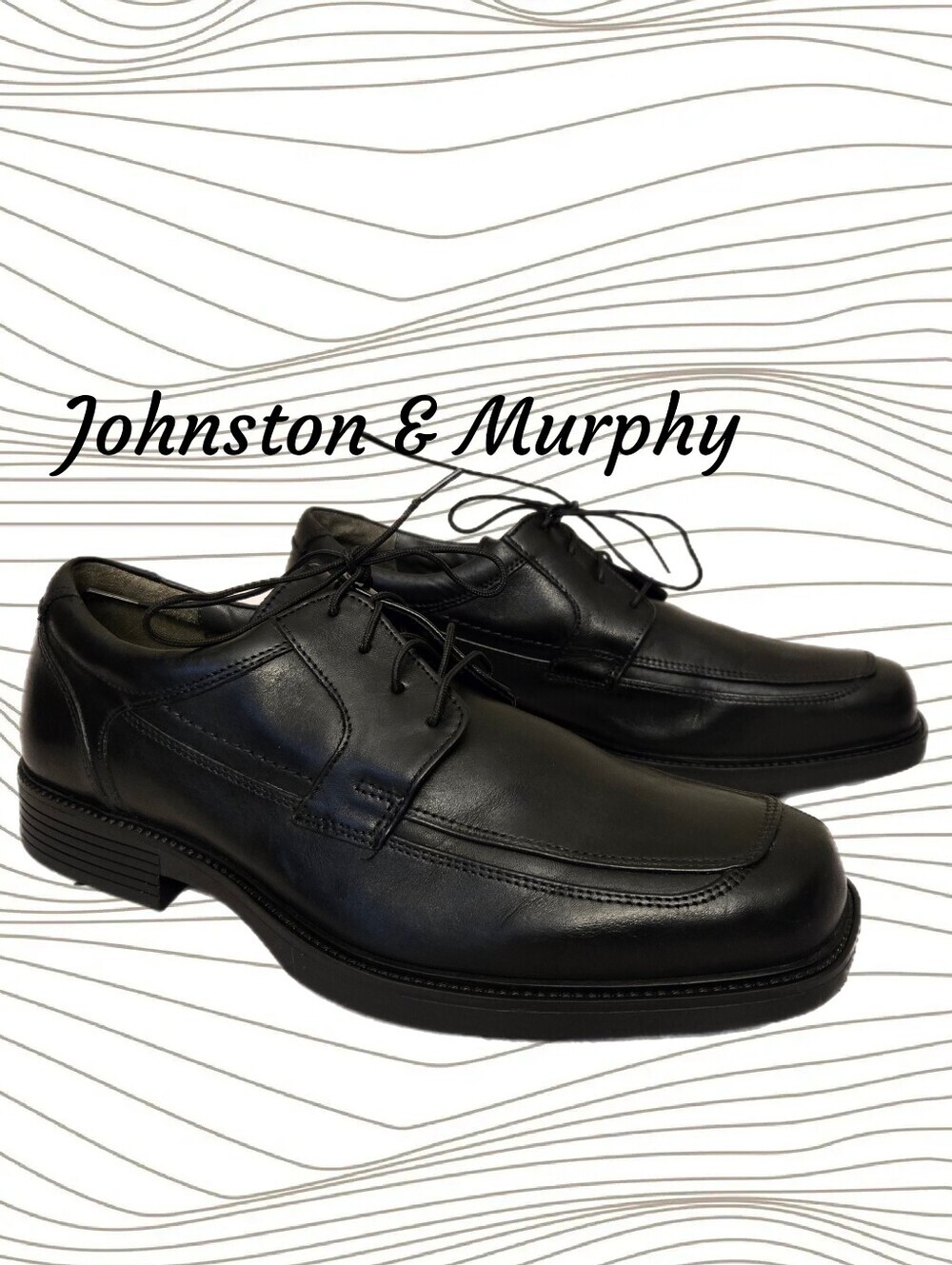 Johnston & Murphy Men's 8.5M Norvell Apron Toe Oxford Dress Shoes Black Leather
